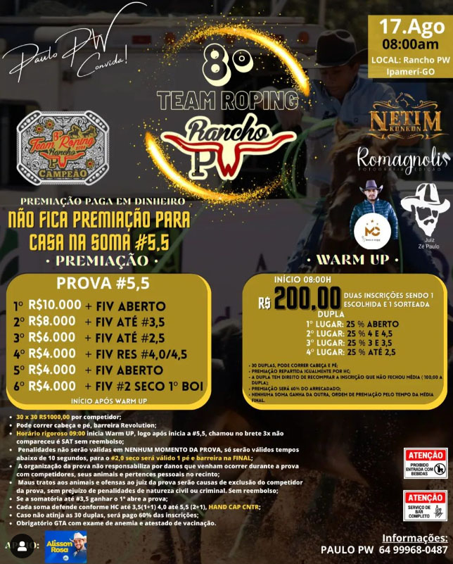 8º Team Roping Rancho PW em Ipamerí (GO)