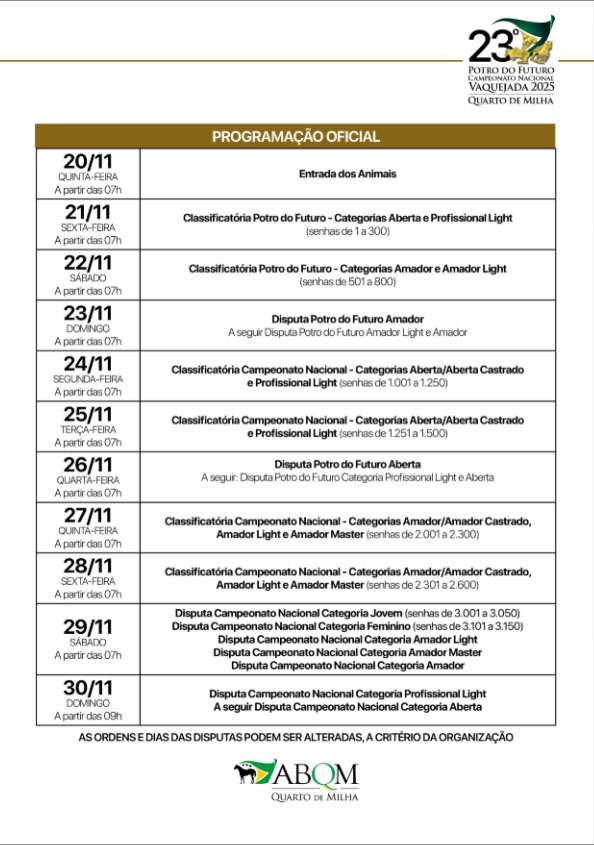 23º Potro do Futuro e 23º Campeonato Nacional da Raça Quarto de Milha de Vaquejada