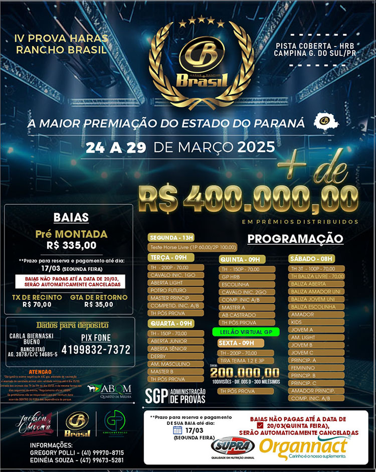 4ª Prova Haras Rancho Brasil em Campina Grande do Sul 