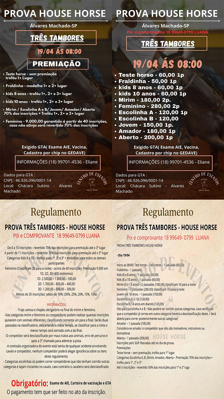 2ª Prova Horse House Três Tambores em Álvares Machado (SP)